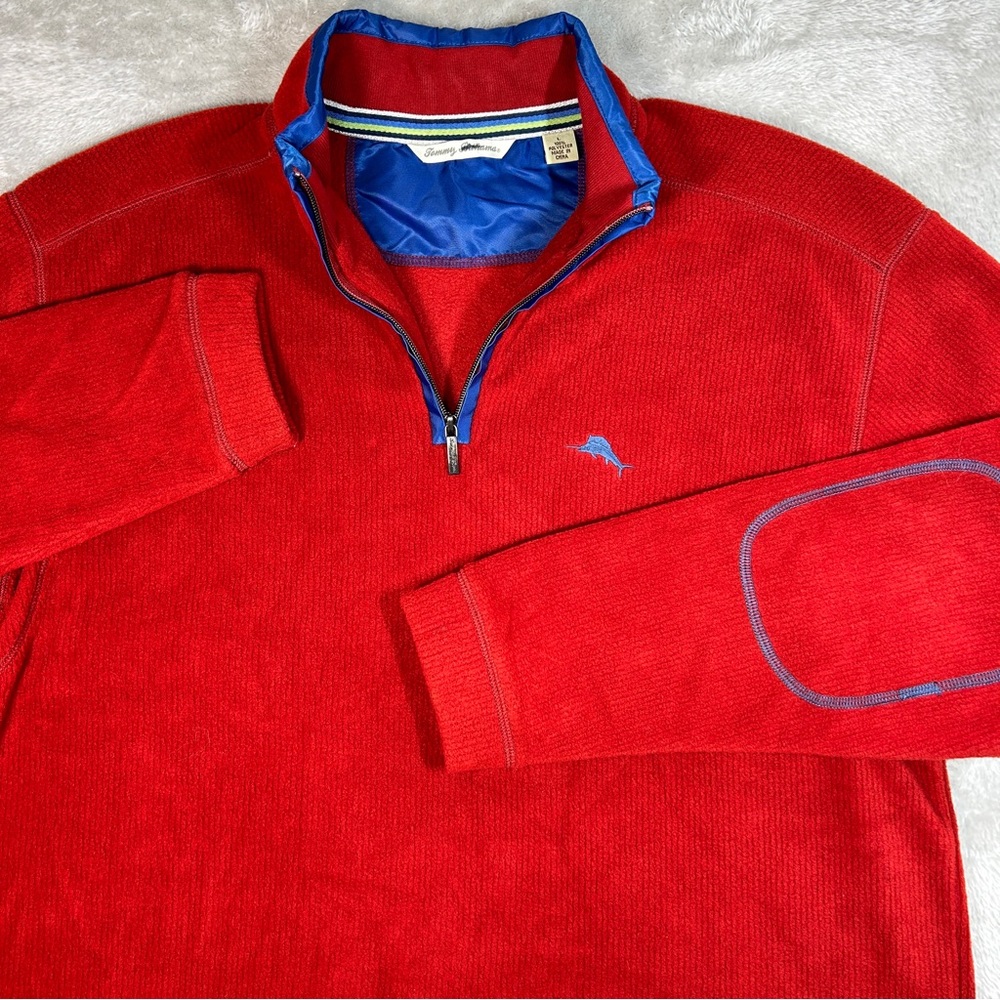 Tommy Bahama 1/4 Zip Mens Large Red Sweatshirt Sweater Pullover